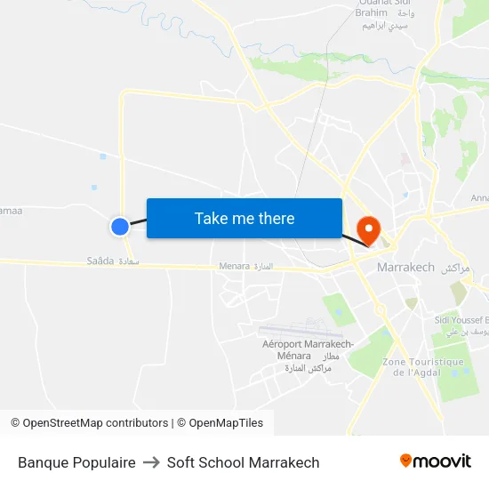 Banque Populaire to Soft School Marrakech map