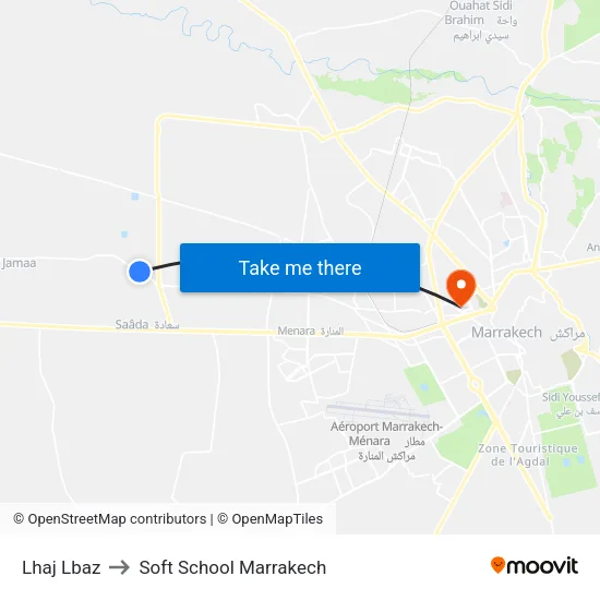 Lhaj Lbaz to Soft School Marrakech map