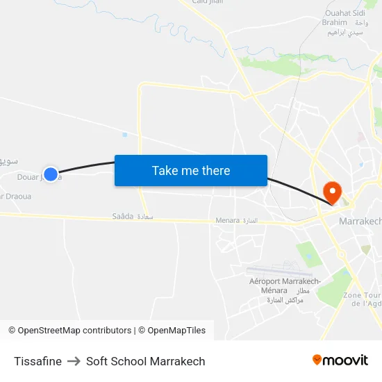 Tissafine to Soft School Marrakech map