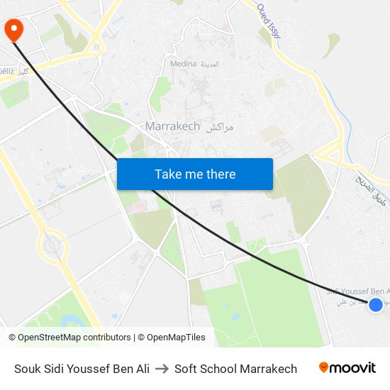 Souk Sidi Youssef Ben Ali to Soft School Marrakech map