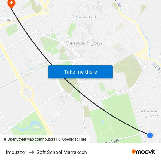 Imouzzer to Soft School Marrakech map