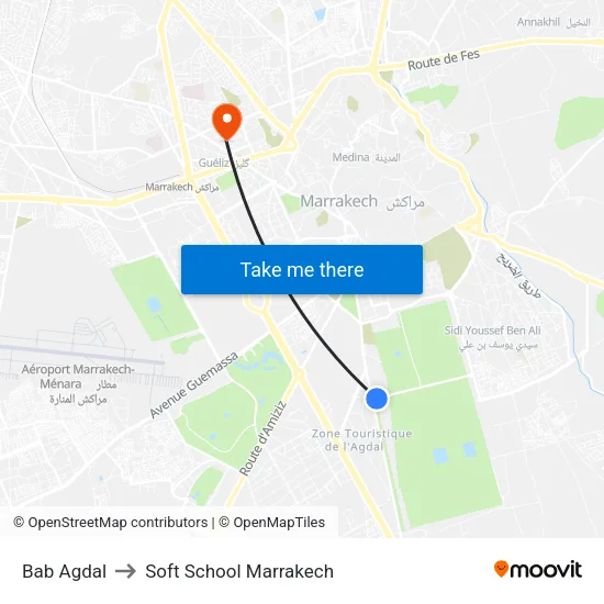 Bab Agdal to Soft School Marrakech map