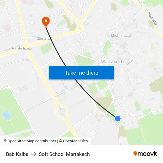 Bab Ksiba to Soft School Marrakech map