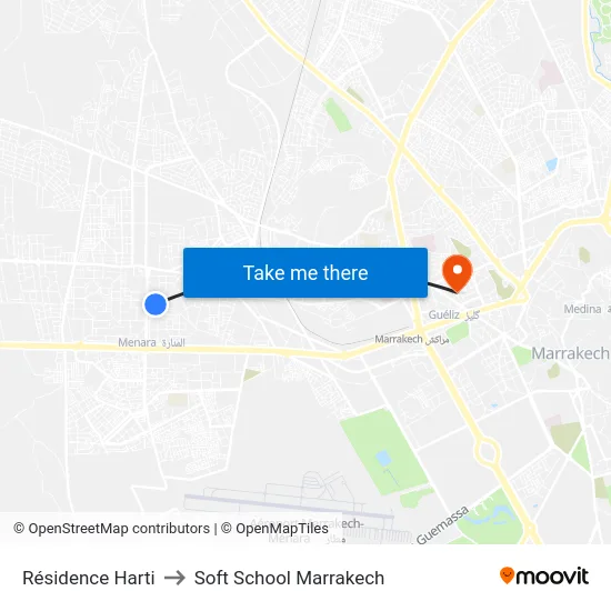 Résidence Harti to Soft School Marrakech map