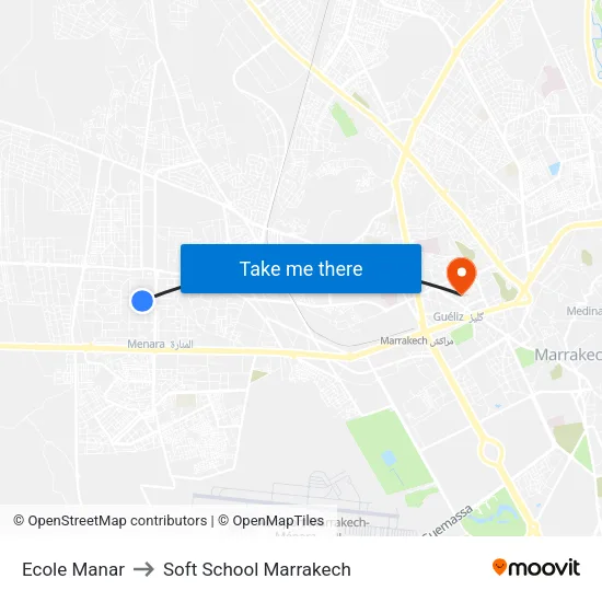 Ecole Manar to Soft School Marrakech map
