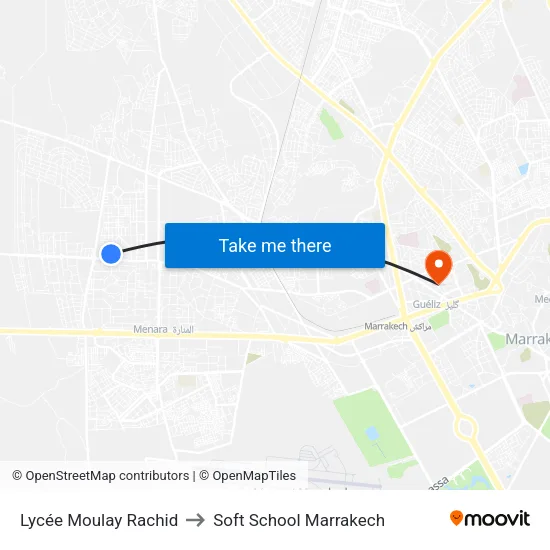 Lycée Moulay Rachid to Soft School Marrakech map