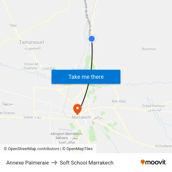 Annexe Palmeraie to Soft School Marrakech map