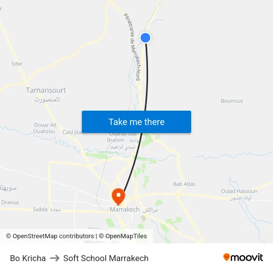Bo Kricha to Soft School Marrakech map
