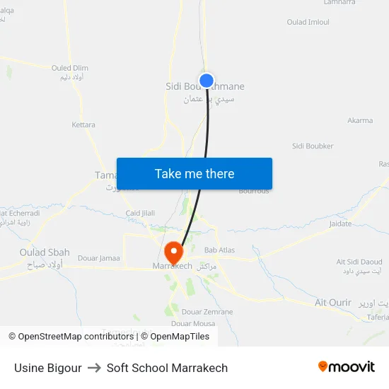 Usine Bigour to Soft School Marrakech map