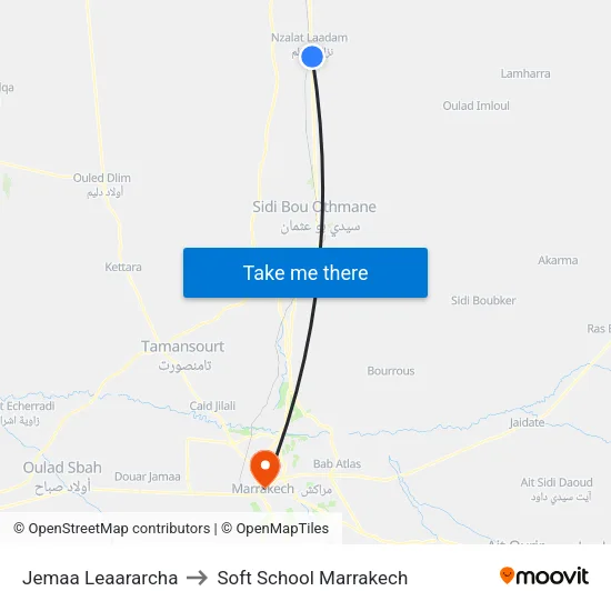 Jemaa Leaararcha to Soft School Marrakech map