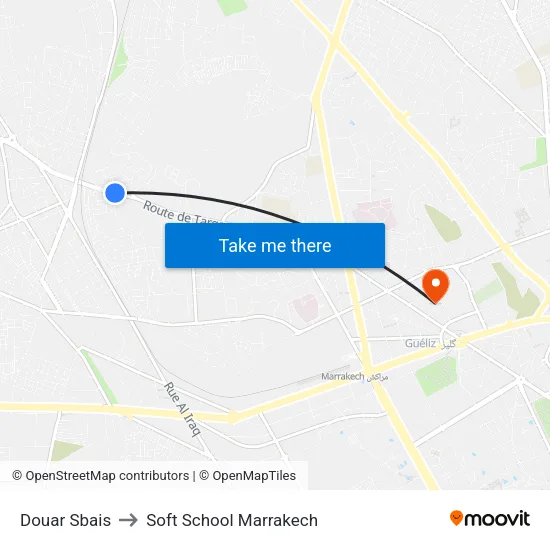 Douar Sbais to Soft School Marrakech map