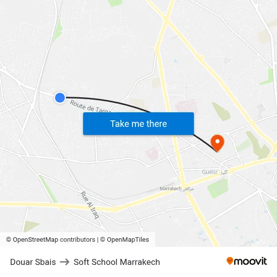Douar Sbais to Soft School Marrakech map