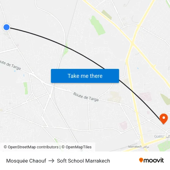 Mosquée Chaouf to Soft School Marrakech map