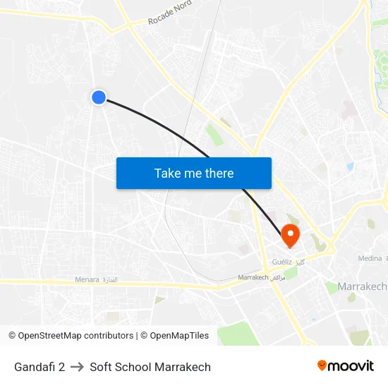 Gandafi 2 to Soft School Marrakech map