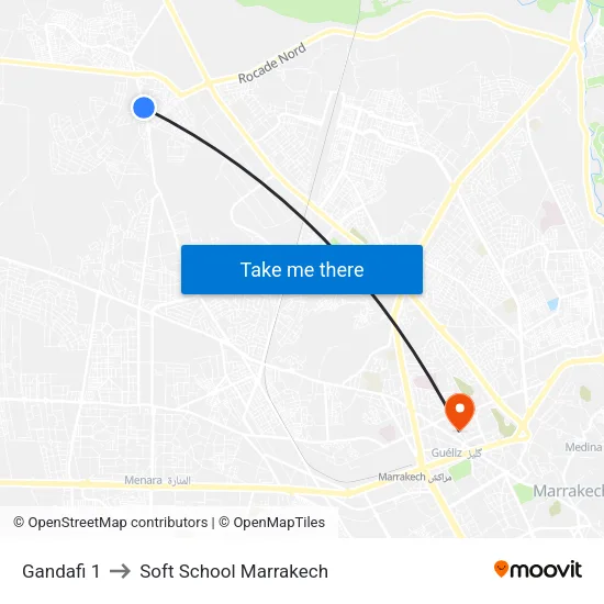 Gandafi 1 to Soft School Marrakech map
