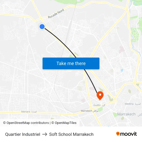 Quartier Industriel to Soft School Marrakech map