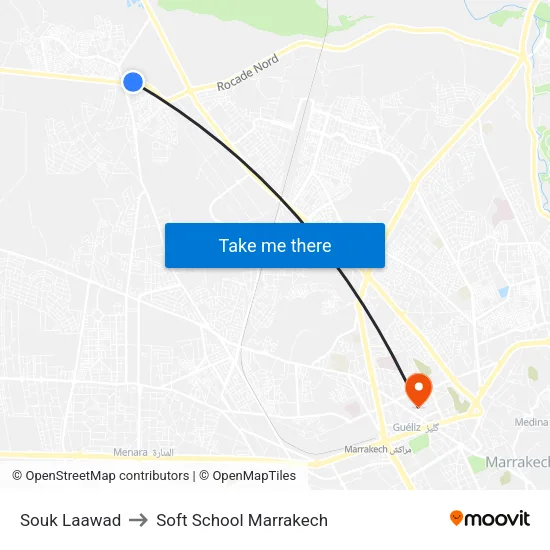 Souk Laawad to Soft School Marrakech map