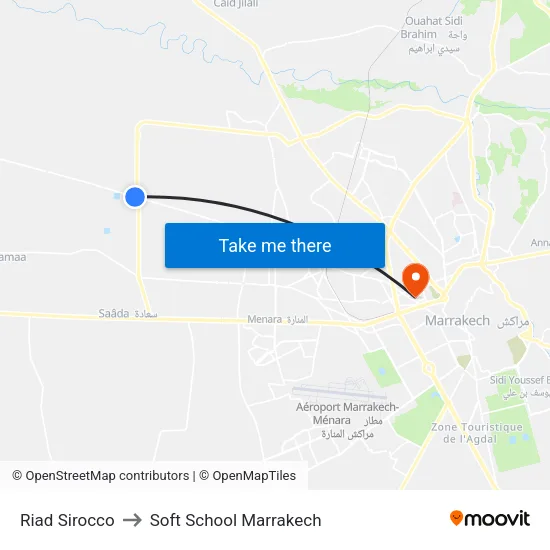 Riad Sirocco to Soft School Marrakech map