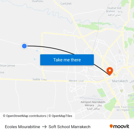 Ecoles Mourabitine to Soft School Marrakech map