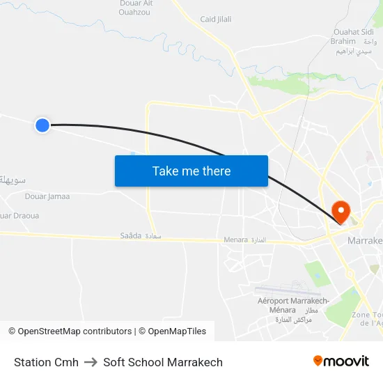 Station Cmh to Soft School Marrakech map