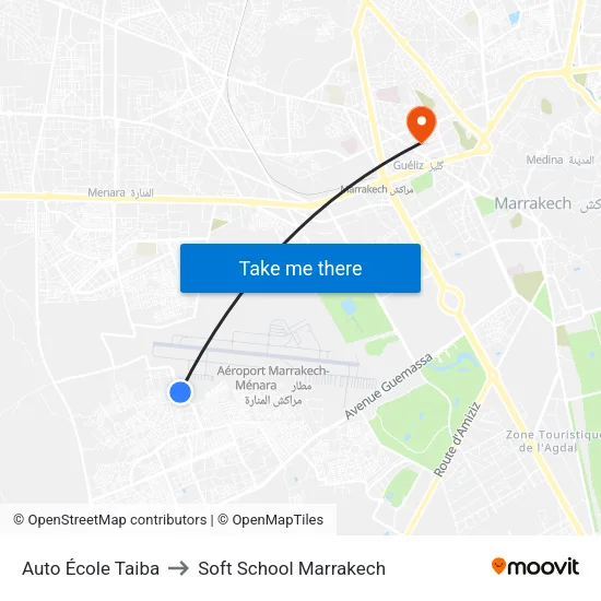 Auto École Taiba to Soft School Marrakech map