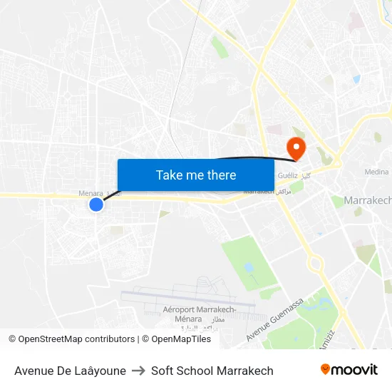 Avenue De Laâyoune to Soft School Marrakech map