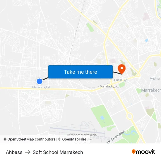Ahbass to Soft School Marrakech map