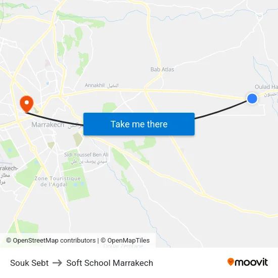 Souk Sebt to Soft School Marrakech map
