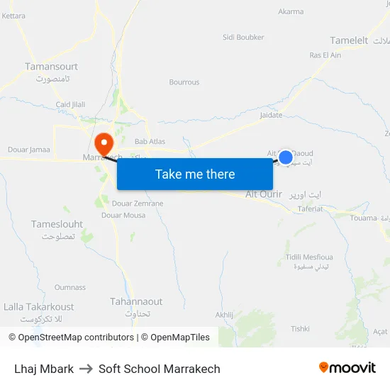 Lhaj Mbark to Soft School Marrakech map