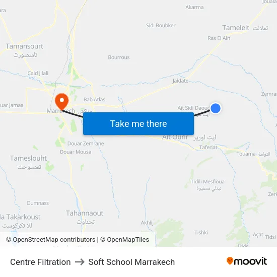 Centre Filtration to Soft School Marrakech map