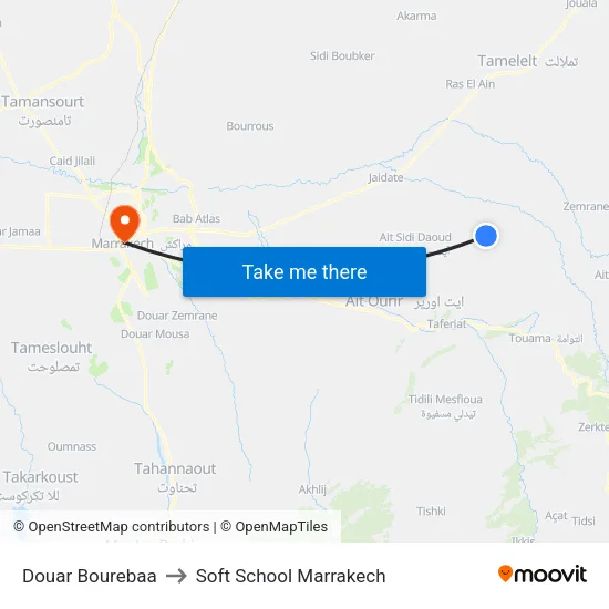 Douar Bourebaa to Soft School Marrakech map