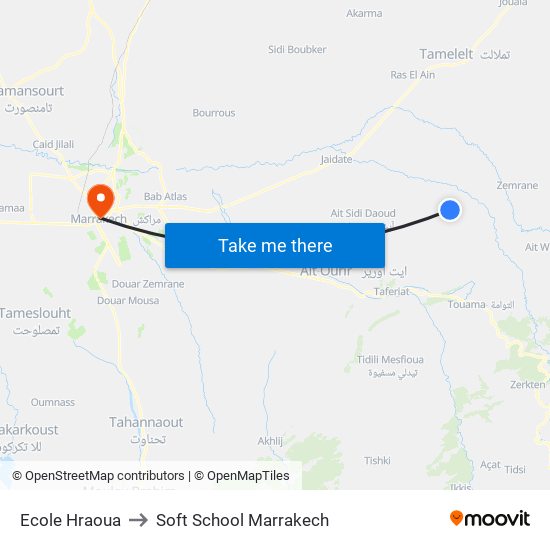 Ecole Hraoua to Soft School Marrakech map