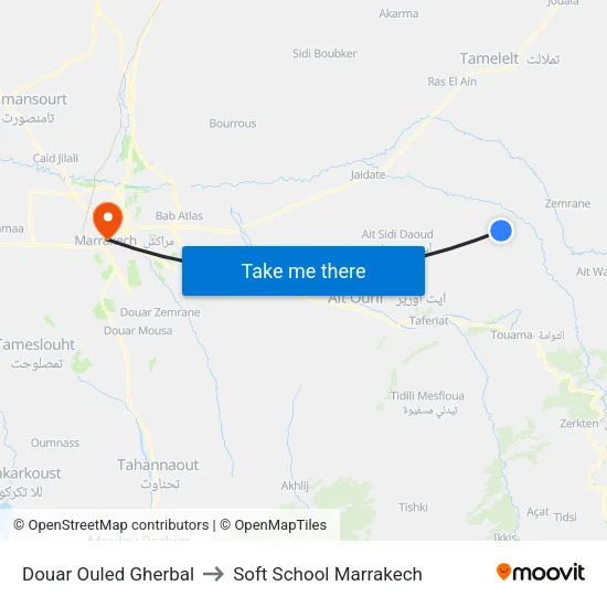 Douar Ouled Gherbal to Soft School Marrakech map