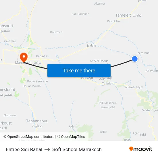 Entrée Sidi Rahal to Soft School Marrakech map