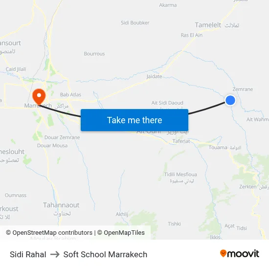 Sidi Rahal to Soft School Marrakech map