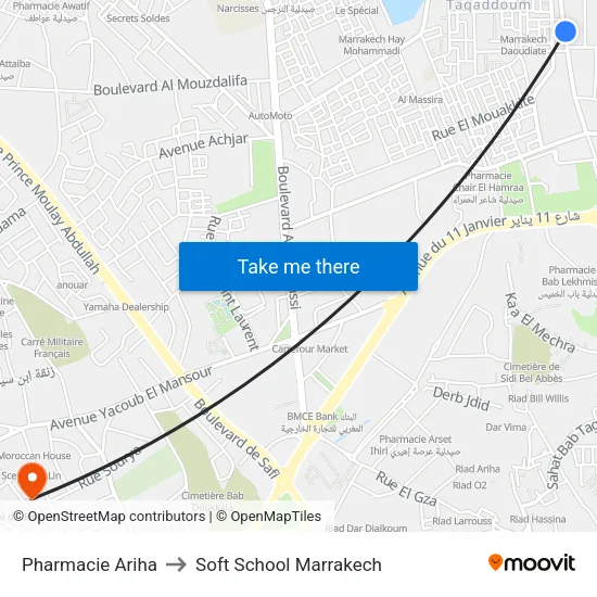 Ariha Pharmacy to Soft School Marrakech map