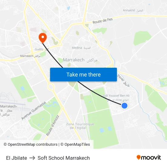 El Jbilate to Soft School Marrakech map