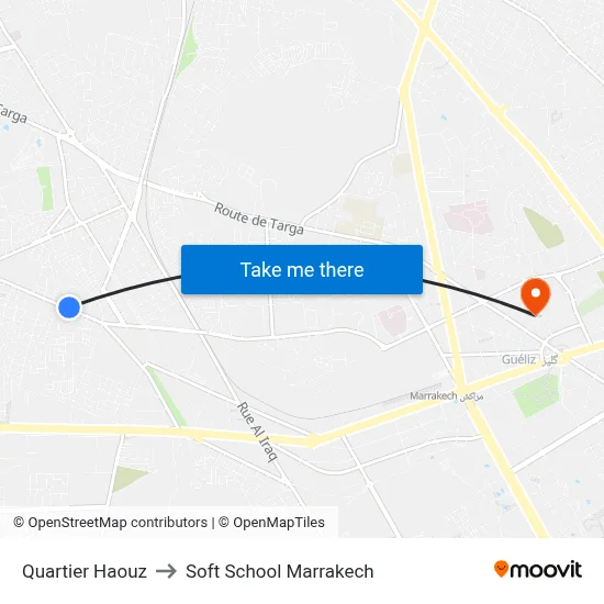 Quartier Haouz to Soft School Marrakech map