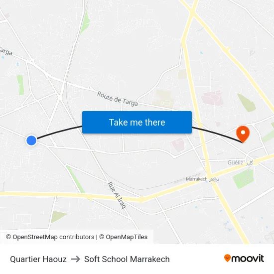 Quartier Haouz to Soft School Marrakech map