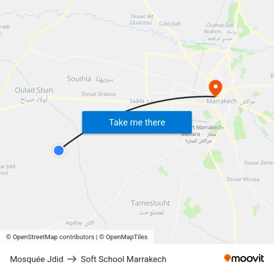 Mosquée Jdid to Soft School Marrakech map