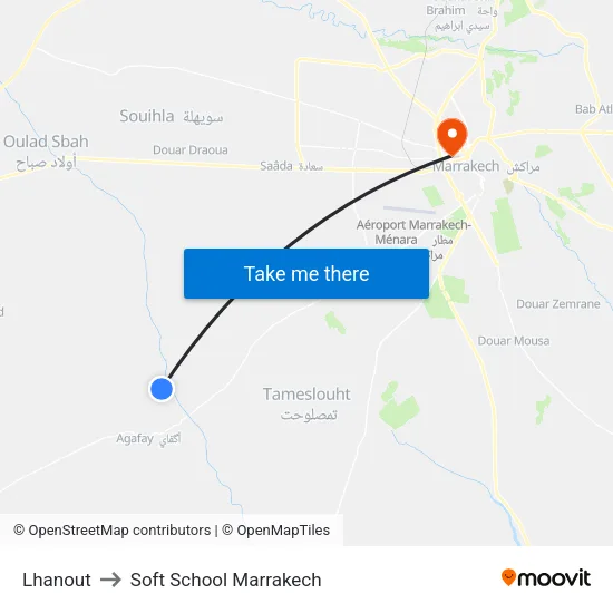Lhanout to Soft School Marrakech map