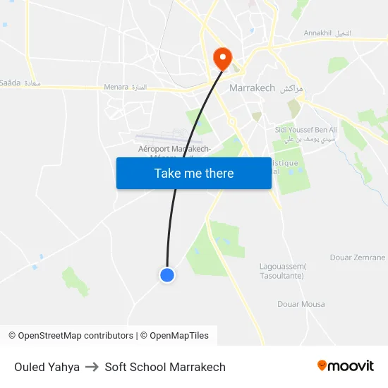 Ouled Yahya to Soft School Marrakech map