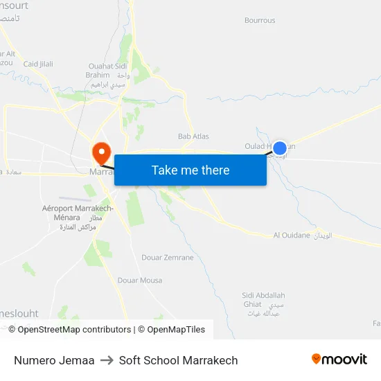 Numero Jemaa to Soft School Marrakech map