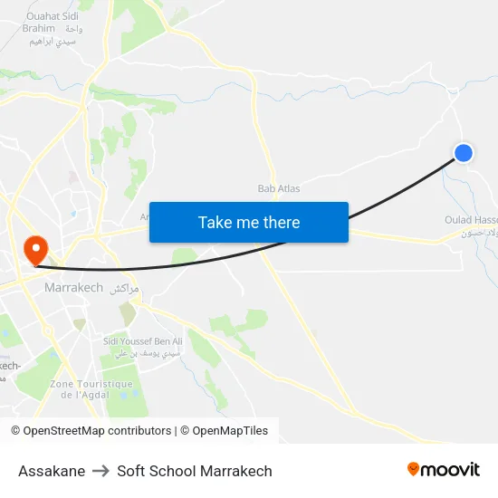 Assakane to Soft School Marrakech map