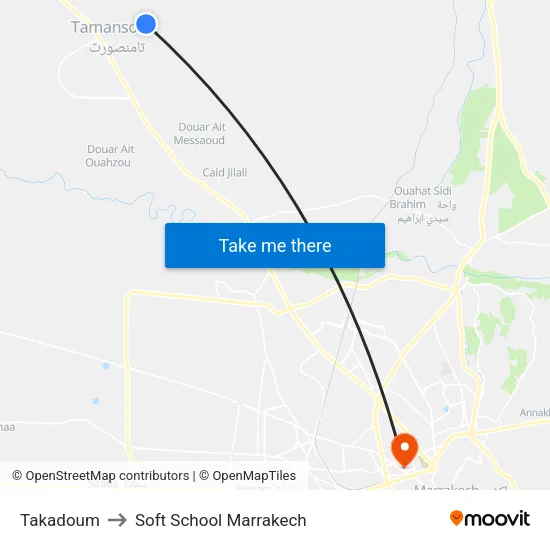 Takadoum to Soft School Marrakech map