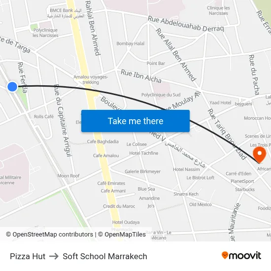 Pizza Hut to Soft School Marrakech map