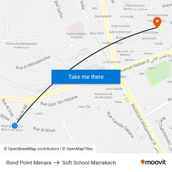 Menara Roundabout to Soft School Marrakech map
