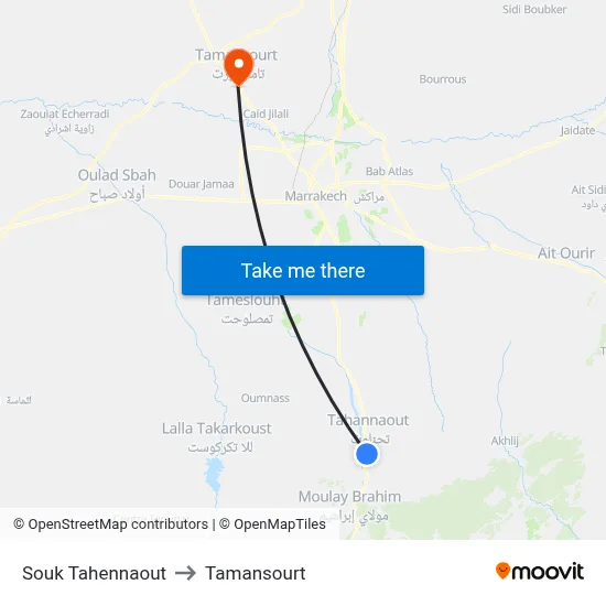 Tahennaout Market to Tamansourt map