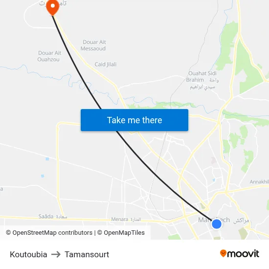 Koutoubia to Tamansourt map