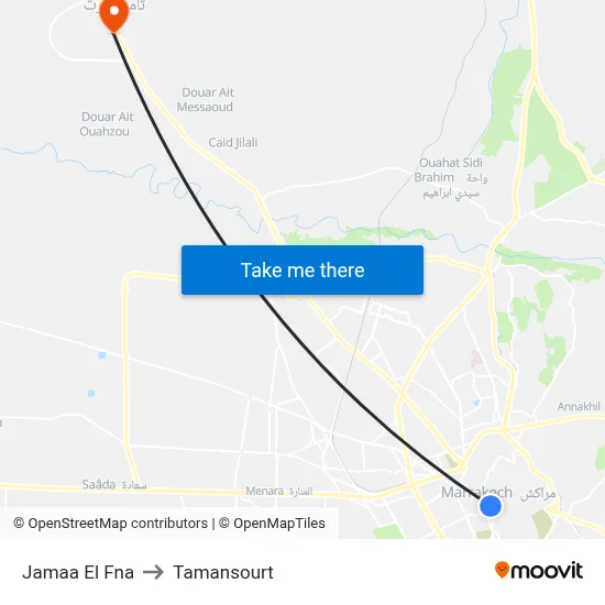 Jamaa El Fna to Tamansourt map
